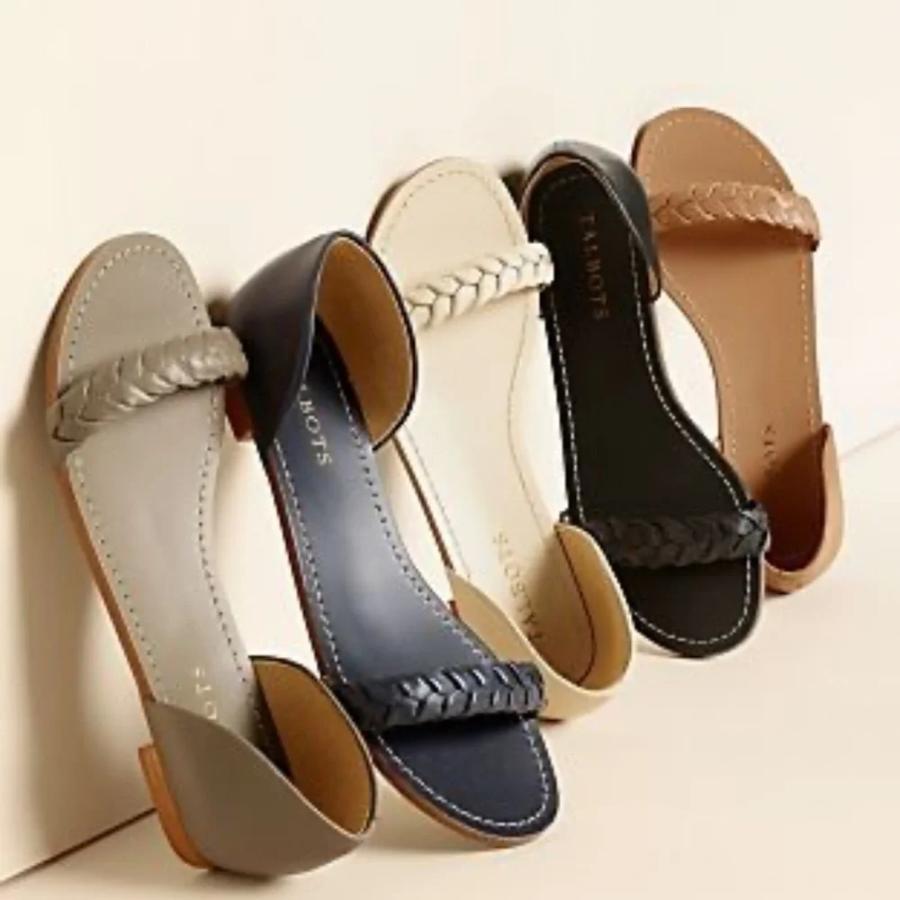 Talbots Womens Navy Braided Strap Sandals Sz 8 Minimalist Timeless Preppy Chic